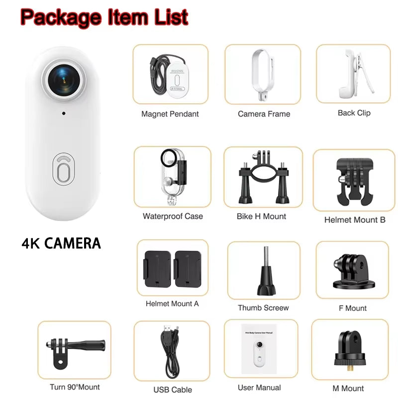 Pocket 4K Mini Camera Magnetic Wearable Cam with Waterproof Shell Wifi Bike Camera Friendly for Casual Cycling Vlog Home Use